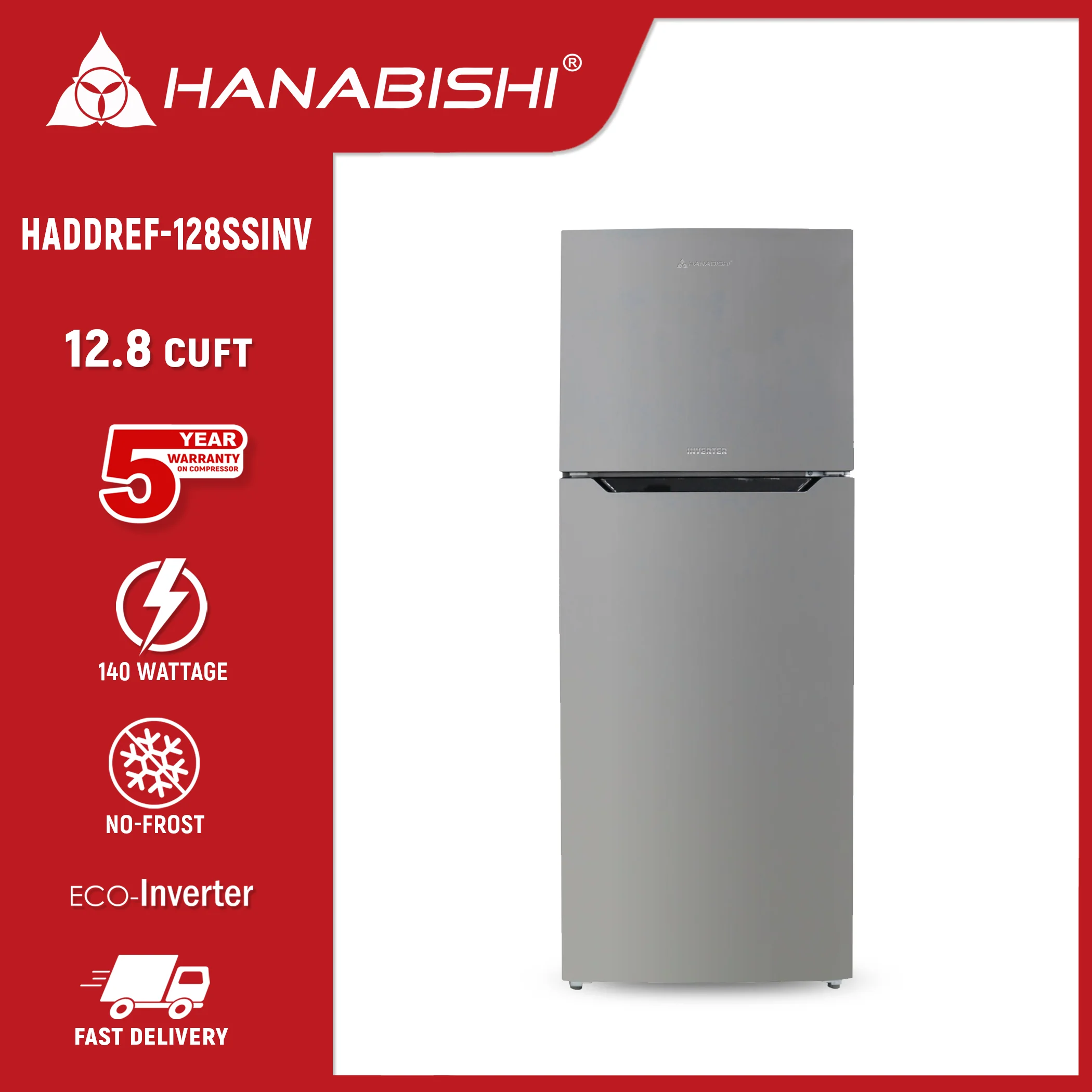 Hanabishi  Double Door No Frost Inverter Refrigerator 12.8CUFT HADDREF128SSINV - Image 3